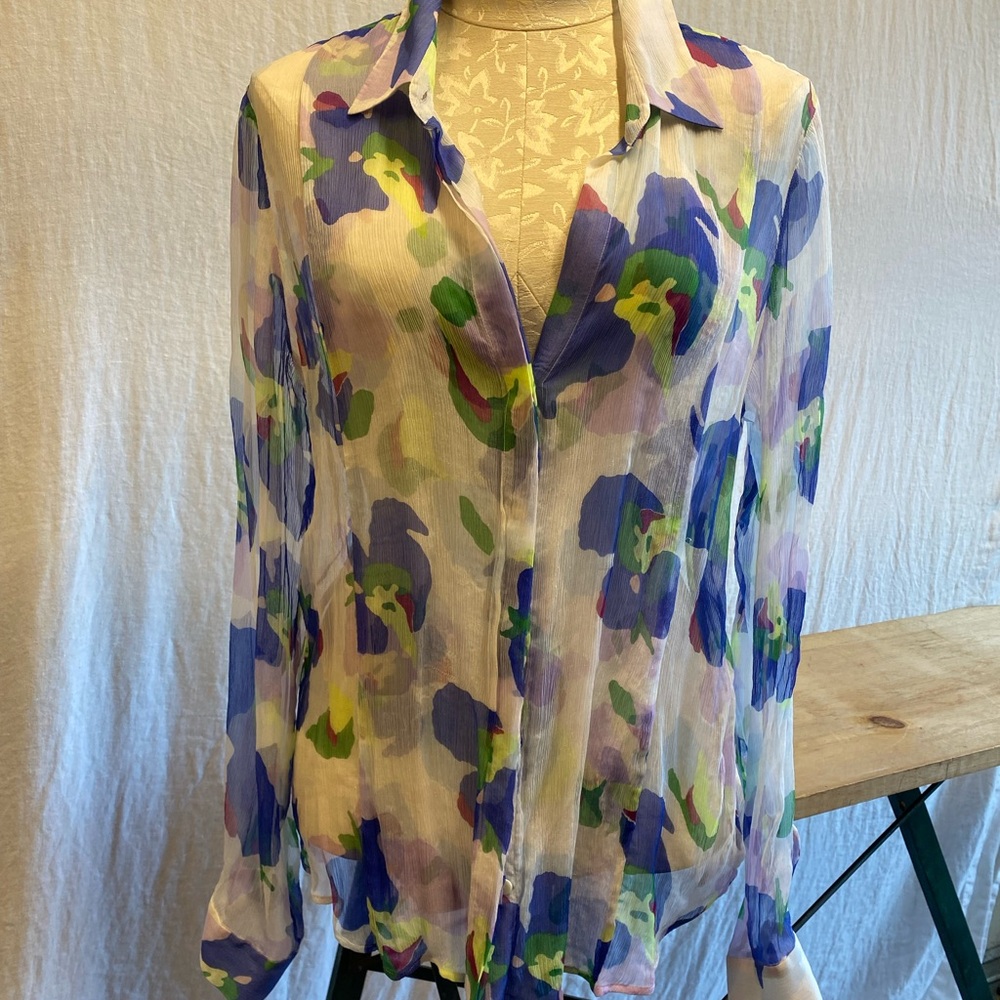 Elegant Theory Multicolor Silk Blouse with Sheer Fabric and Stylish Design